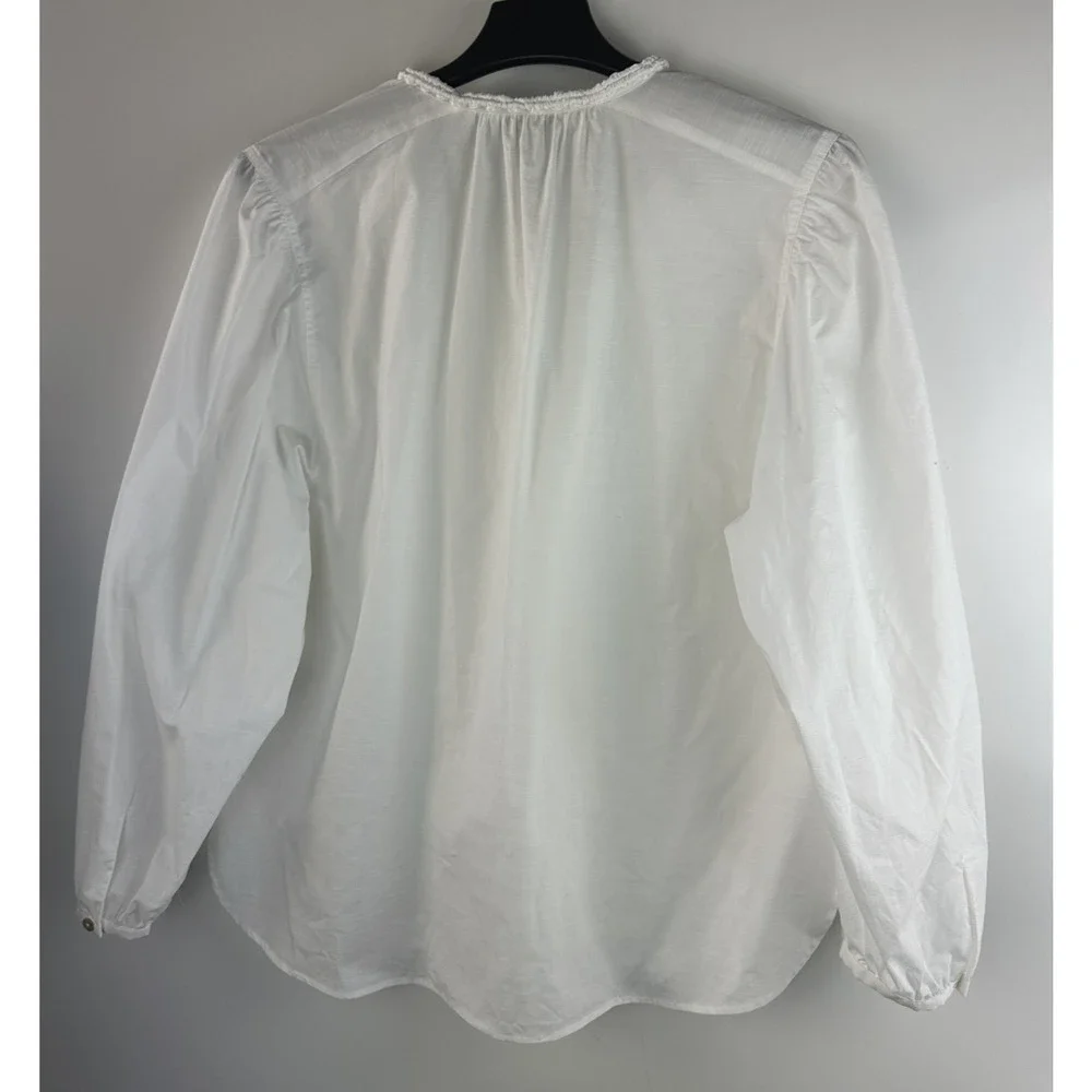 Vince Women's Braid Trim Band Collar Blouse White Button up Top Deep V-Neck XL - Picture 10 of 16